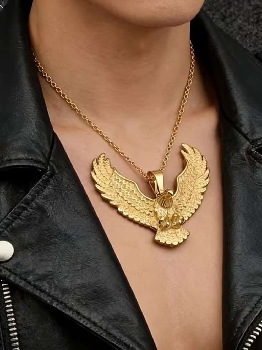 # 22 Men's Hip Hop Eagle Pendant Punk Necklace, Trendy Eagle Pendant Accessory